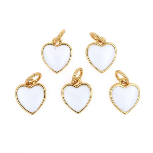 Colgantes de Metal en Forma Corazón, 18K chapado en oro, Joyería & Bricolaje & esmalte, Blanco, libre de níquel, plomo & cadmio, 8.70x13.20x2.40mm, Vendido por UD