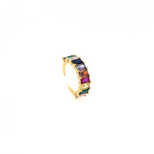 Cubique anneau en laiton Circonia Micro Pave, Plaqué or 18K, bijoux de mode & pavé de micro zircon & pour femme, couleurs mélangées, protéger l'environnement, sans nickel, plomb et cadmium, inner diameter:17~20mm, Vendu par PC