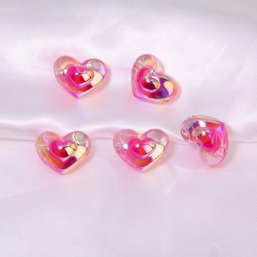 Belagte akryl perler, Heart, UV plating, du kan DIY, flere farver til valg, 13x17mm, Hole:Ca. 3mm, Ca. 10pc'er/Bag, Solgt af Bag