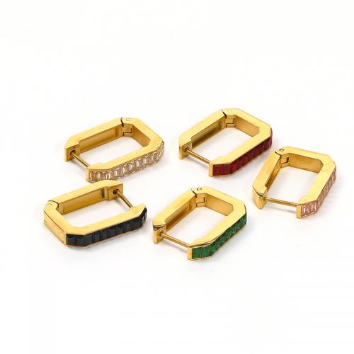 Titanium Aço Brinco, Partículas de aço, joias de moda & para mulher & com strass, dourado, 16.50x21mm, vendido por par