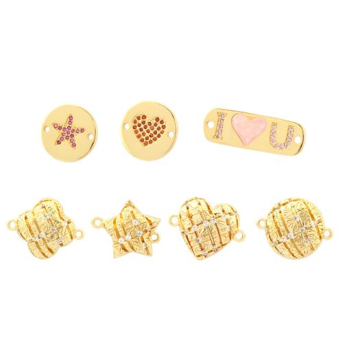 Conector de Micro Pavé de Zirconía Cúbica en Latón, metal, chapado en color dorado, diferentes estilos para la opción & micro arcilla de zirconia cúbica & esmalte & 1/1 aro, más colores para la opción, libre de níquel, plomo & cadmio, Vendido por UD