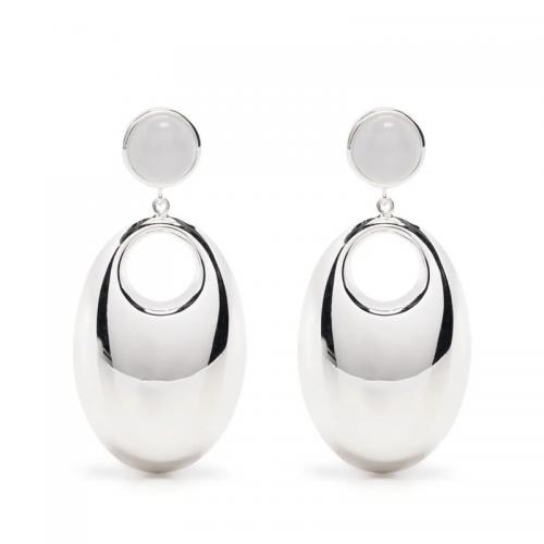 Messing oorbelknoppen, met White Shell, plated, voor vrouw, meer kleuren voor de keuze, 43x20mm, Verkocht door pair