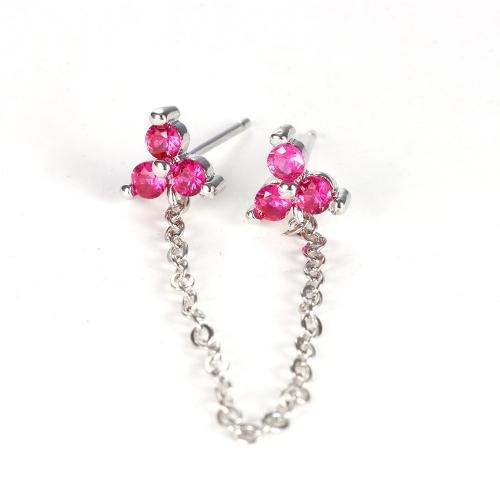 Brass Piercing Earring Flower plated micro pave cubic zirconia & for woman Sold By PC