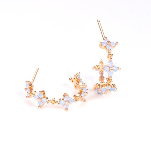 Messing Stud Earring, Four Leaf Clover, forgyldt, Micro Pave cubic zirconia & for kvinde, flere farver til valg, 5x20mm, Solgt af par