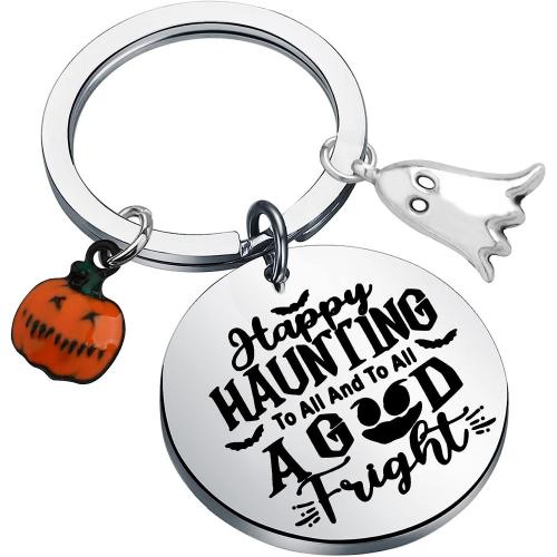 304 Stainless Steel Key Lukko, Litteä pyöreä, Halloween Design & Unisex & kirjaimella kuvio & emali, alkuperäinen väri, 30x30mm, Myymät PC