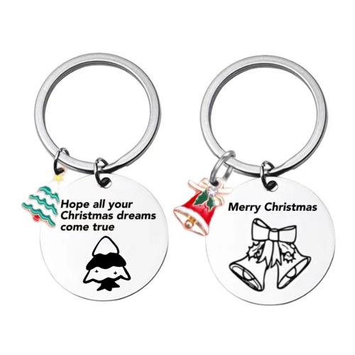 304 Stainless Steel Key spona, Flat Round, Vánoční design & unisex & různé styly pro výběr & s písmenem vzorem, 30mm, Prodáno By PC