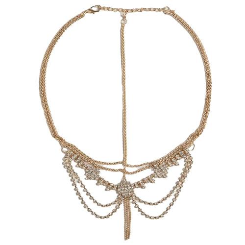 Rhinestone Head Chain with Brass plated fashion jewelry & multilayer & for woman Length Approx 50-60 cm Sold By PC