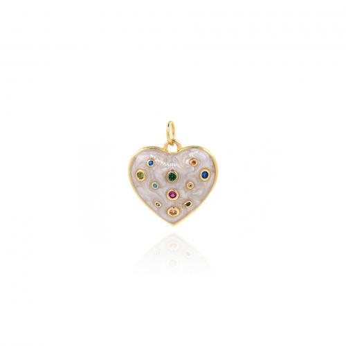 Cubique Pendentif en laiton zircon pavent, coeur, Plaqué or 18K, bijoux de mode & DIY & pavé de micro zircon & émail, couleurs mélangées, protéger l'environnement, sans nickel, plomb et cadmium, 21x18x4.50mm, Vendu par PC