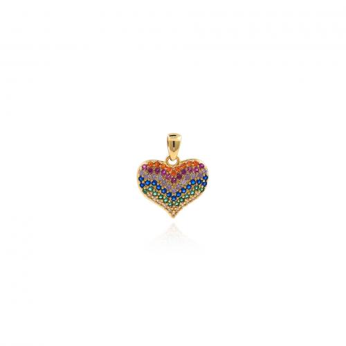 Cubique Pendentif en laiton zircon pavent, coeur, Plaqué or 18K, bijoux de mode & DIY & pavé de micro zircon, couleurs mélangées, protéger l'environnement, sans nickel, plomb et cadmium, 17x14x2.50mm, Vendu par PC