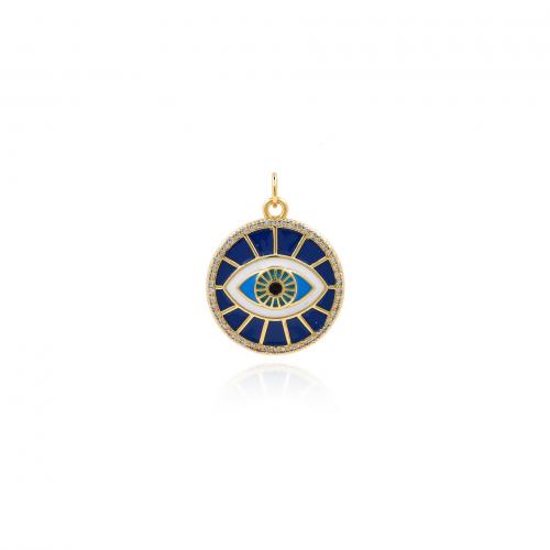 Evil Eye Anhänger, Messing, flache Runde, 18K vergoldet, Modeschmuck & DIY & Micro pave Zirkonia & Emaille, gemischte Farben, frei von Nickel, Blei & Kadmium, 25.50x19x3.80mm, verkauft von PC