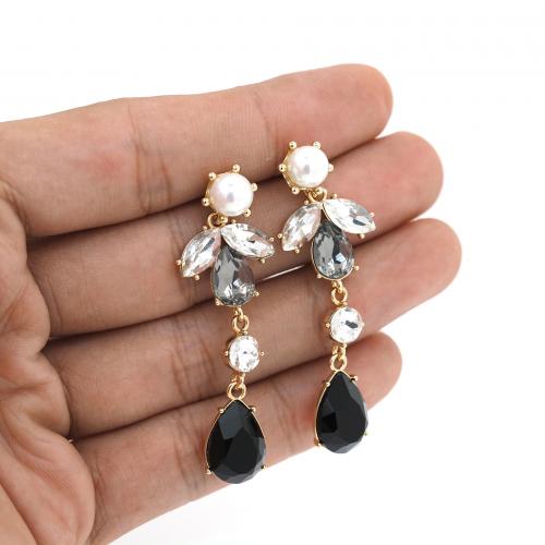 Boucles d'oreilles en laiton zircon cubique pavent, avec perle de plastique, Plaqué or 18K, bijoux de mode & pavé de micro zircon & pour femme, couleurs mélangées, protéger l'environnement, sans nickel, plomb et cadmium, 10.50x55mm, Vendu par paire