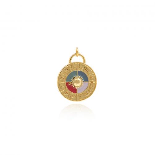 Brass Jewelry Pendants Flat Round 18K gold plated fashion jewelry & DIY & enamel mixed colors nickel lead & cadmium free Sold By PC