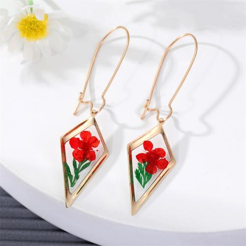 Pressed Dried Flower Jewelry  Zinc Alloy gold color plated & for woman & enamel nickel lead & cadmium free Sold By Pair