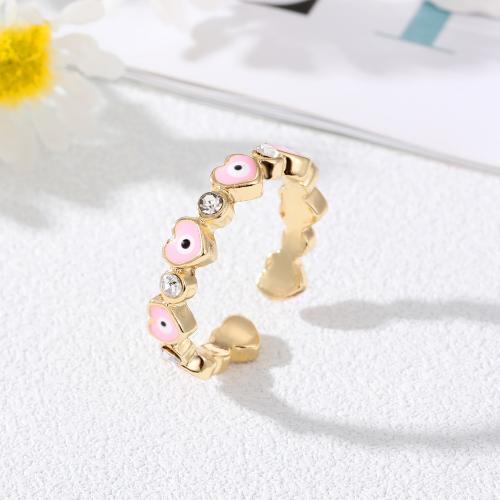 Mal de ojo del anillo de dedo de la joyería, aleación de zinc, chapado en color dorado, para mujer & esmalte & con diamantes de imitación, más colores para la opción, libre de níquel, plomo & cadmio, Vendido por UD