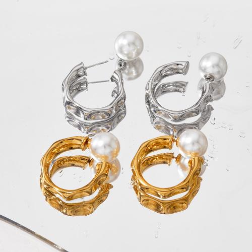 Stainless Steel Stud Earrings 304 Stainless Steel with Plastic Pearl Vacuum Ion Plating fashion jewelry & for woman Sold By Pair