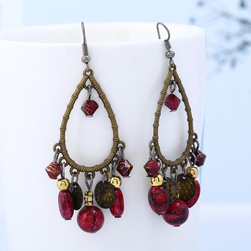 Boucles d'oreilles en alliage de zinc, avec plastique, fait à la main, bijoux de mode & pour femme, plus de couleurs à choisir, 60x30mm, Vendu par paire