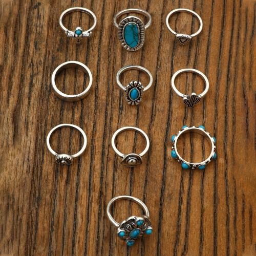 Sinc Alloy Ring Set, le turquoise, 10 bpíosa & jewelry faisin & do bhean, nicil, luaidhe & caidmiam saor in aisce, Díolta De réir Socraigh