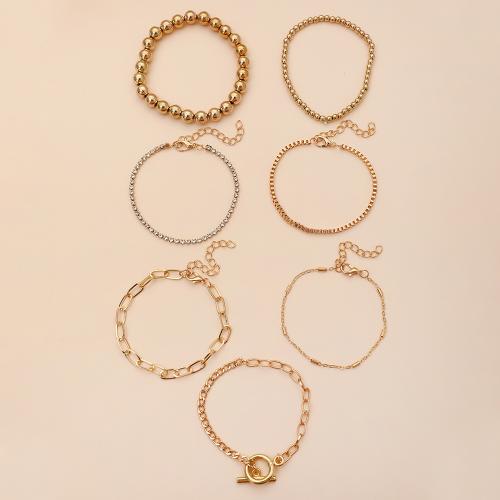 Ferro Pulseiras, with plástico revestido de cobre, banhado, 7 peças & joias de moda & para mulher & com strass, dourado, níquel, chumbo e cádmio livre, vendido por Defina