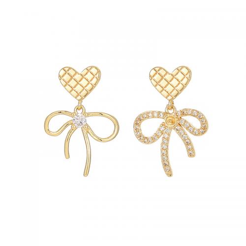 Brass Earring Stud Component plated DIY & micro pave cubic zirconia golden Sold By Pair