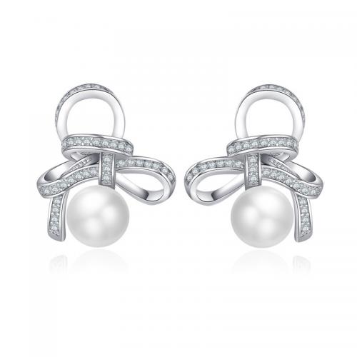 Ciúbach Zirconia Micrimhilseogra réiteodh Earring Prás, le Pearl Plaisteacha, plátáilte, micrea réiteach zirconia ciúbach & do bhean, airgid, Díolta De réir Péire