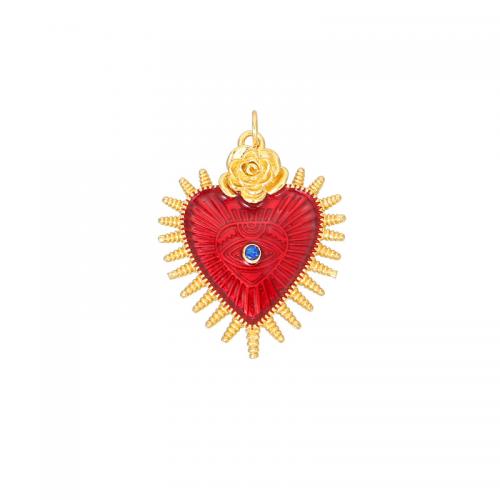 Cubic Zirconia Micro Pave Brass Pendant Heart plated DIY & micro pave cubic zirconia & enamel golden Sold By PC