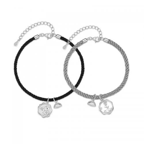 Quelques Bracelet à et Bangle, laiton, avec Aimant & corde de cire, Placage, unisexe & styles différents pour le choix & pavé de micro zircon, argent, Vendu par PC