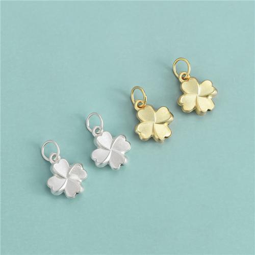 925 Sterling Silver κρεμαστό κόσμημα, Four Leaf Clover, επιχρυσωμένο, DIY, περισσότερα χρώματα για την επιλογή, 9.50x11.60mm, Τρύπα:Περίπου 3.7mm, Sold Με PC