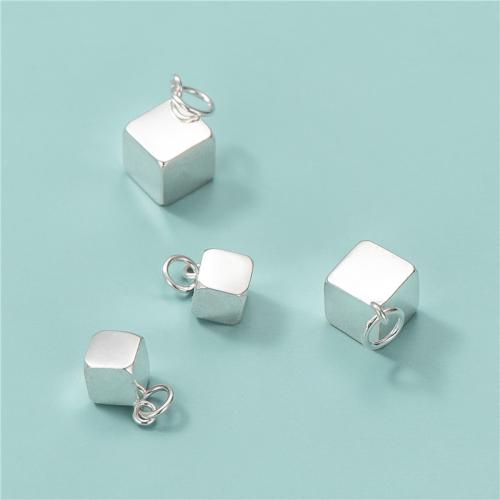 925 Sterling Sølv vedhæng, Cube, poleret, du kan DIY, sølv, 8x8mm, Solgt af PC