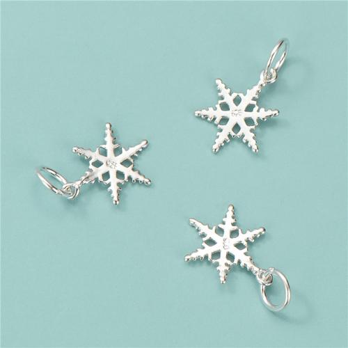 925 Sterling Sølv vedhæng, Snowflake, poleret, du kan DIY, sølv, 9x13mm, Hole:Ca. 3.5mm, Solgt af PC