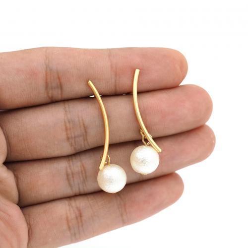 Brass Stud Earring with Plastic Pearl 18K gold plated fashion jewelry & for woman white nickel lead & cadmium free Sold By Pair