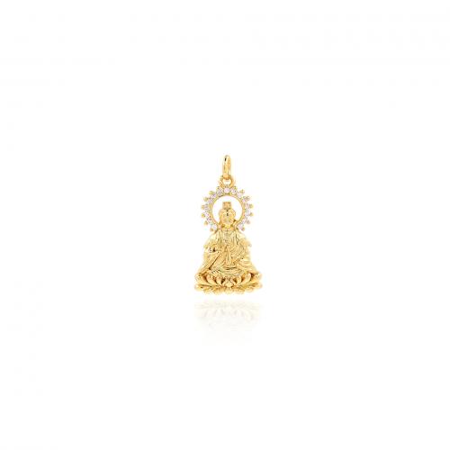 Messing hanger met micro-paved kubieke zirconia's, Guanyin, 18K verguld, mode sieraden & DIY & micro pave zirconia, nikkel, lood en cadmium vrij, 13x27x3.80mm, Verkocht door PC