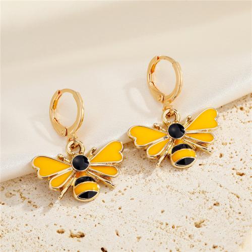 Boucles d'oreilles en alliage de zinc, abeille, Placage de couleur d'or, bijoux de mode & pour femme & émail, plus de couleurs à choisir, protéger l'environnement, sans nickel, plomb et cadmium, 20mm, Vendu par paire