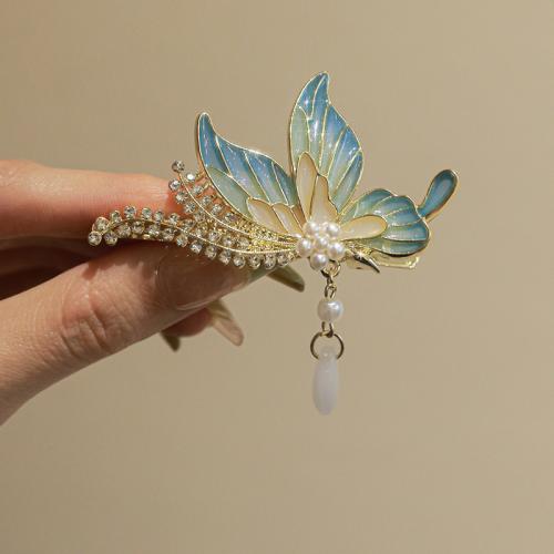 Alligator Hair Clip Zinc Alloy with Plastic Pearl & for woman & with rhinestone nickel lead & cadmium free 60mm Approx Sold By Lot