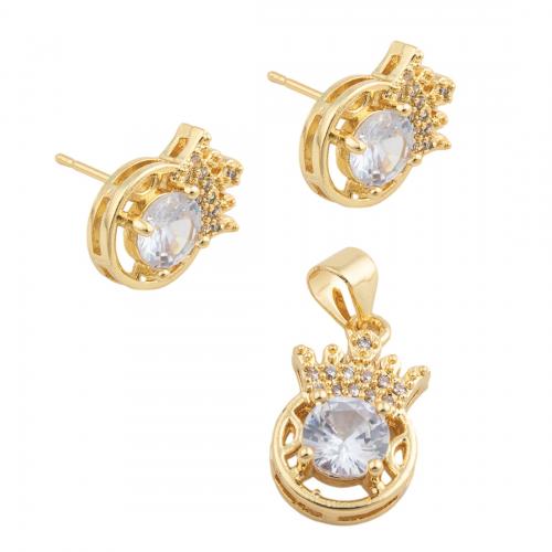 Gioielli Brass Set, ottone, stili diversi per la scelta & Micro spianare cubic zirconia & per la donna, dorato, assenza di nichel,piombo&cadmio, pendant 20*10mm,  stud earring 9*4.5mm, Venduto da PC