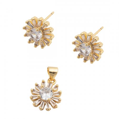 Set de Joyería de Latón, metal, micro arcilla de zirconia cúbica & para mujer, dorado, libre de níquel, plomo & cadmio, pendant 14*11.5mm,  stud earring 11.5*11.5mm, Vendido por UD