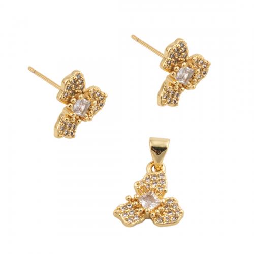 Set de Joyería de Latón, metal, micro arcilla de zirconia cúbica & para mujer, dorado, libre de níquel, plomo & cadmio, pendant 12.5*12mm,  stud earring 10.5*12mm, Vendido por UD