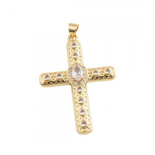 Kubik Zirkonium mikro bana Mässing hängande, Cross, mode smycken & micro bana cubic zirconia & för kvinna, gyllene, nickel, bly och kadmium gratis, 39.50x27.50mm, Säljs av PC