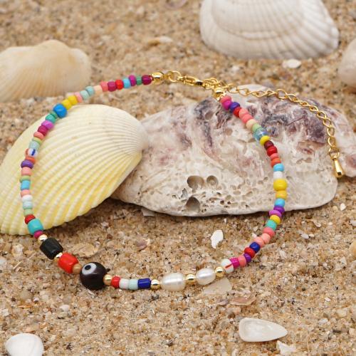 Zinc Alloy Anklet with Seedbead & Plastic with 5cm extender chain fashion jewelry & for woman multi-colored nickel lead & cadmium free Length Approx 21.5 cm Sold By PC