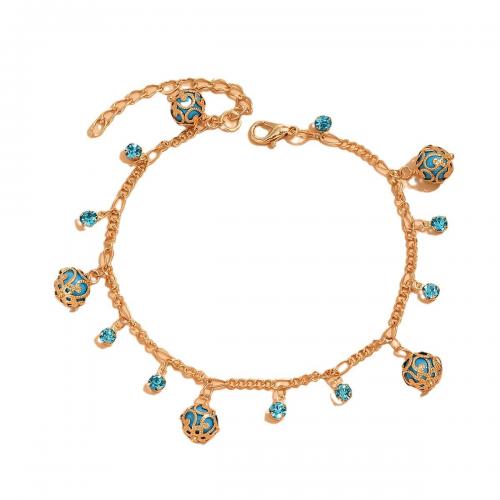 laiton cheville, avec turquoise synthétique, avec 1.97 Inch chaînes de rallonge, bijoux de mode & pour femme & avec strass, Or, protéger l'environnement, sans nickel, plomb et cadmium, Longueur Environ 8.47 pouce, Vendu par PC