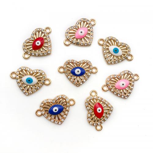 Evil Eye Pendler, Zinc Alloy, med emalje, Heart, guldfarve belagt, du kan DIY & med rhinestone, flere farver til valg, nikkel, bly & cadmium fri, 24x16mm, Solgt af PC