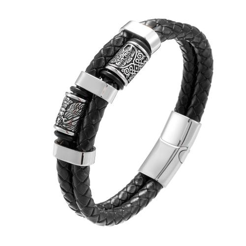 PU Leather Cord Bracelets 304 Stainless Steel with Microfiber PU handmade Unisex black Sold By PC