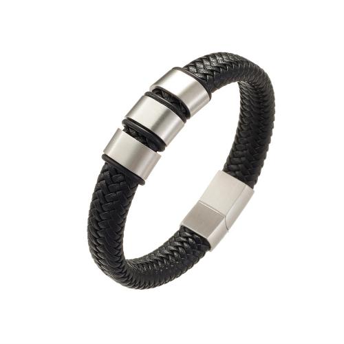 Lædersnor armbånd, 304 rustfrit stål, med 316L Stainless Steel, håndlavet, Unisex & forskellig størrelse for valg, flere farver til valg, Solgt af PC