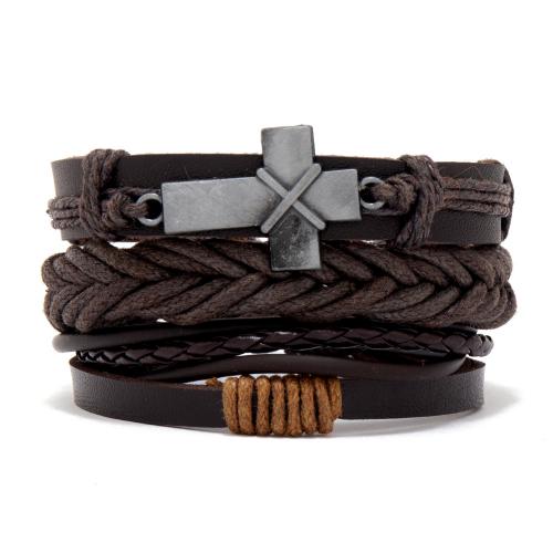 PU Cord Armband, Zink Alloy, med PU, handgjord, tre stycken & Unisex, kaffe färg, Längd Ca 25 cm, Säljs av Ställ