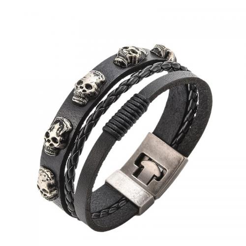 PU Cord Armband, Zink Alloy, med PU, handgjord, Unisex, svart, Längd Ca 21.5 cm, Säljs av PC