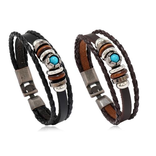 PU cavo bracciali, lega in zinco, with turchese & PU & legno, fatto a mano, unisex, nessuno, Lunghezza Appross. 21.5 cm, Venduto da PC