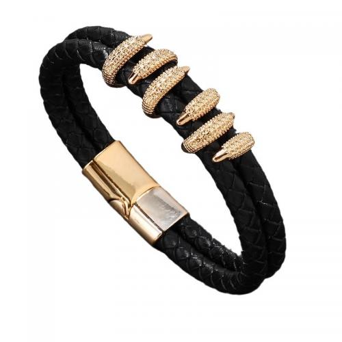 PU Leather Cord Bracelets Zinc Alloy with PU Leather handmade Unisex Length Approx 21 cm Sold By PC