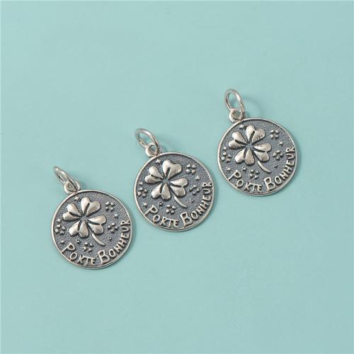 925 Sterling Silver hänge, Flat Round, Vintage & DIY, 14x17mm, Hål:Ca 4mm, Säljs av PC