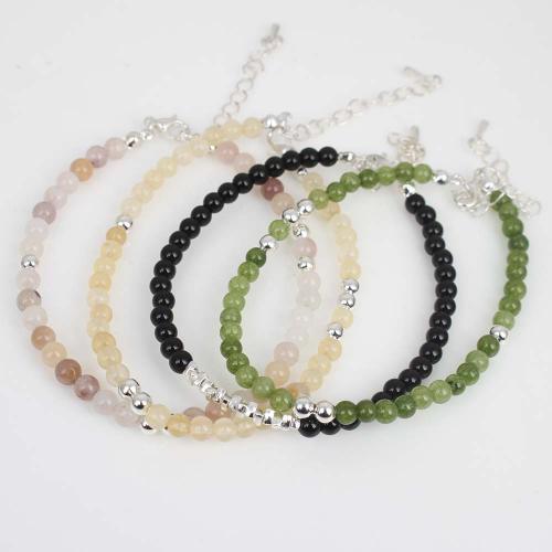 Gemstone Armbånd, Ædelsten, med Jern & Zinc Alloy, sølvfarvet forgyldt, mode smykker & Unisex, flere farver til valg, 4.20x3.80x4.20mm, Længde Ca. 18-19 cm, Solgt af PC