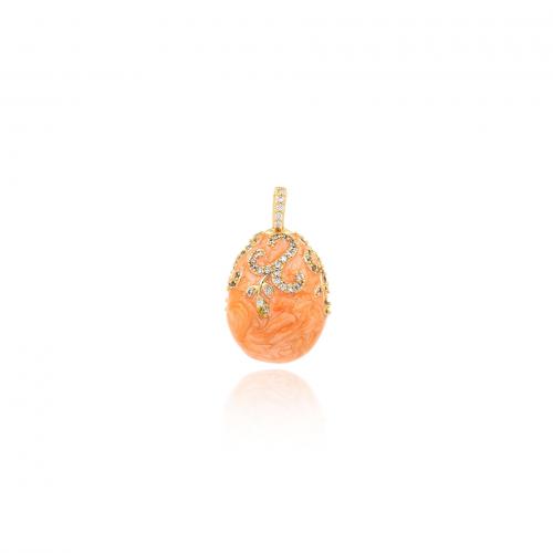 Befestigter Zirkonia Messing Anhänger, Tropfen, 18K vergoldet, Modeschmuck & DIY & Micro pave Zirkonia & Emaille, orange, frei von Nickel, Blei & Kadmium, 26x16x15mm, verkauft von PC