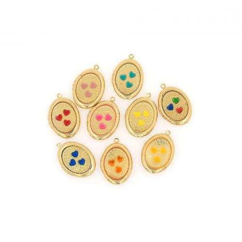 Brass Locket Pendants Flat Oval 18K gold plated fashion jewelry & DIY & enamel nickel lead & cadmium free Sold By PC